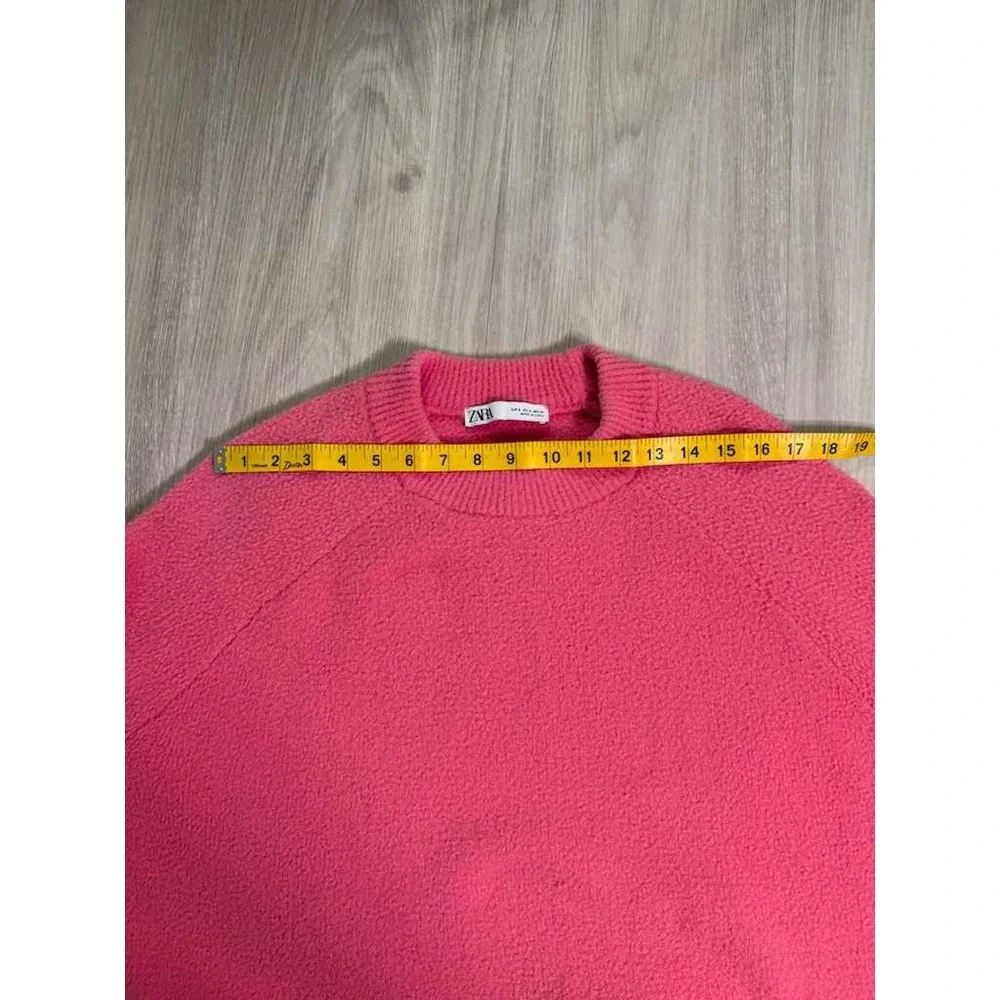 ZARA Textured Crewneck Pullover Sweater Bright Pink Cozy Knit Womens S
